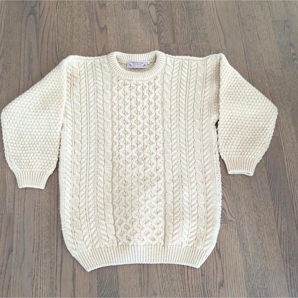 Highland Home Industries Ivory Pure Wool Fisherman Sweater Scotland Women S